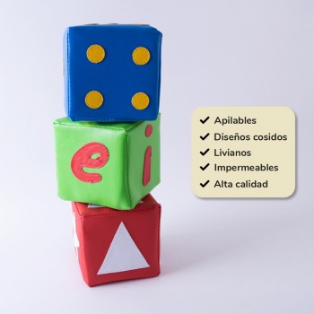 Dados cubos en espuma x 3 piezas (vocales, números, puntos) 2