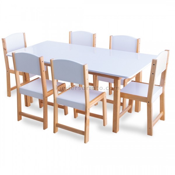 Mesa preescolar + 6 sillas en madera
