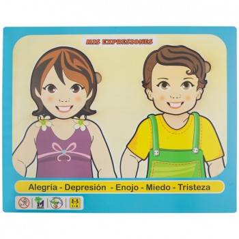Encajable Caras "Mis expresiones" - encaje de emociones de madera, tablero de madera