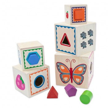 Cubos para apilar x 5 - cajas de madera para anidar y clasificar