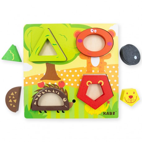 Encajable bloques solidos - Piezas de madera en alto relieve, figuras geométricas, coordinación ojo-mano