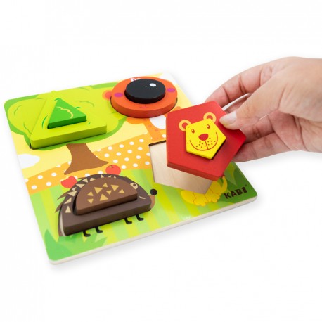 Encajable bloques solidos - Piezas de madera en alto relieve, figuras geométricas, coordinación ojo-mano