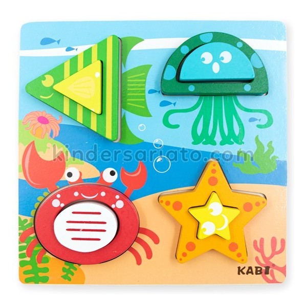 Encajable bloques solidos - Piezas de madera en alto relieve, figuras geométricas, coordinación ojo-mano