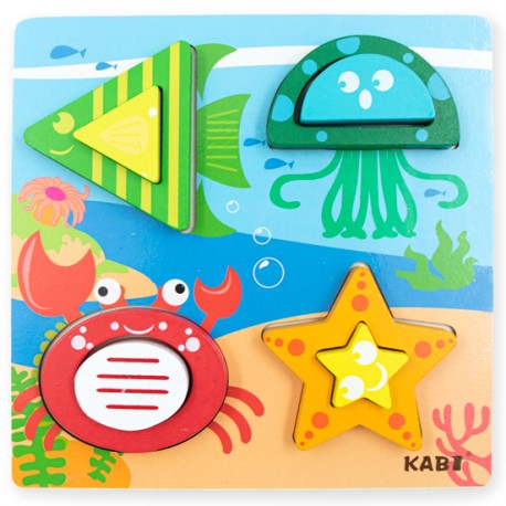 Encajable bloques solidos - Piezas de madera en alto relieve, figuras geométricas, coordinación ojo-mano