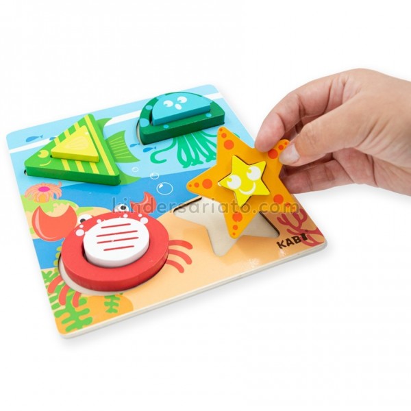 Encajable bloques solidos - Piezas de madera en alto relieve, figuras geométricas, coordinación ojo-mano