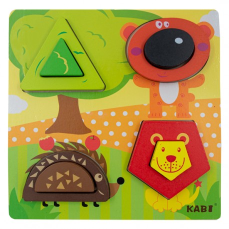 Encajable bloques solidos - Piezas de madera en alto relieve, figuras geométricas, coordinación ojo-mano