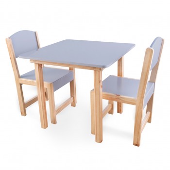 Kit mesa + 2 sillas (60 x 60 cm.) Gris
