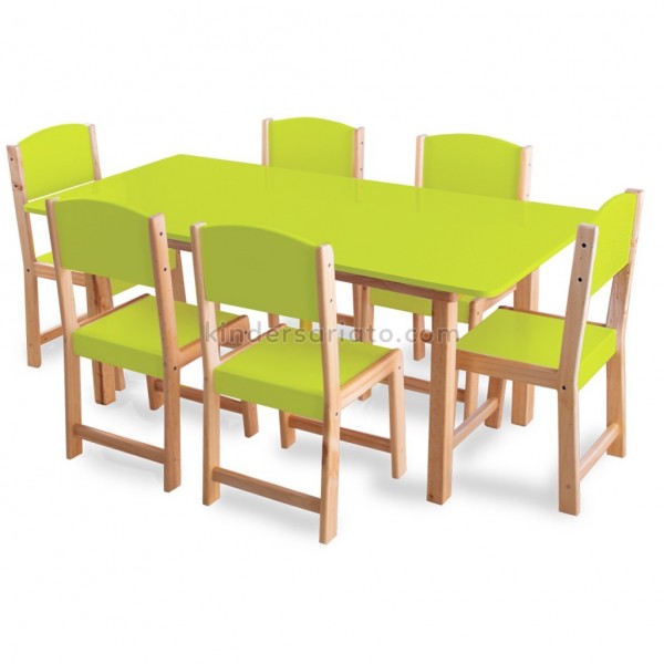 Mesa preescolar + 6 sillas en madera - color verde limón