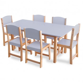 Mesa preescolar + 6 sillas en madera (120 x 60 cm.) Gris
