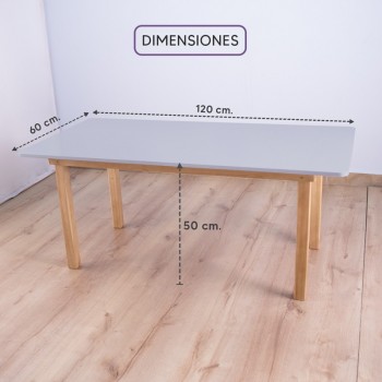 Mesa preescolar + 6 sillas en madera (120 x 60 cm.) Gris 2