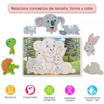 Rompecabezas alto relieve - Koala, tortuga y conejo 2