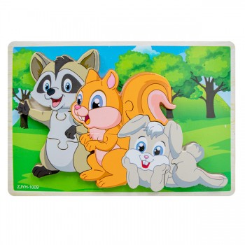 Rompecabezas alto relieve - Mapache, ardilla y conejo