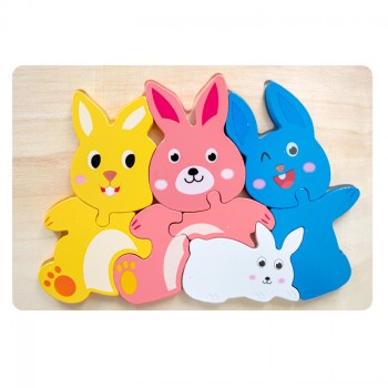 Rompecabezas alto relieve - Familia conejos