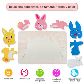 Rompecabezas alto relieve - Familia conejos 2