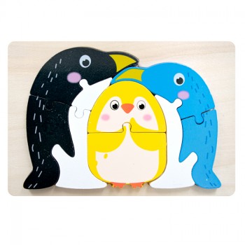 Rompecabezas alto relieve - Familia pingüinos