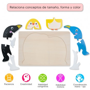 Rompecabezas alto relieve - Familia pingüinos 2