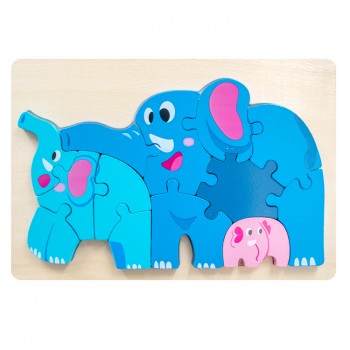 Rompecabezas alto relieve - Familia elefantes