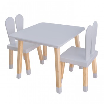 Mesa conejo + 2 Sillas (60 x 60 cm.) Gris