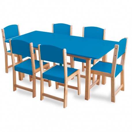 Mesa preescolar + 6 sillas en madera - color blanco