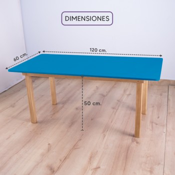 Mesa preescolar + 6 sillas en madera (120 x 60 cm.) Azul 2