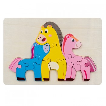 Rompecabezas alto relieve - Familia caballos