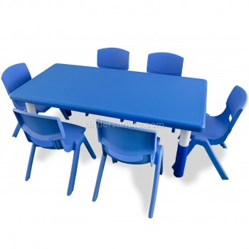 Pack Mesa azul + 6 sillas plásticas - mobiliario de aula
