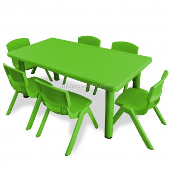 Pack Mesa verde + 6 sillas plásticas - mobiliario de aula