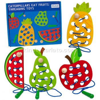 Oruga come frutas en madera - set de 4 piezas