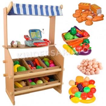 Tienda de compras en madera - Incluye frutas, vegetales,...