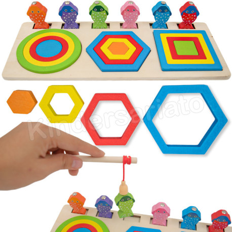Tablero encajes de formas y tamaños con caña de pescar