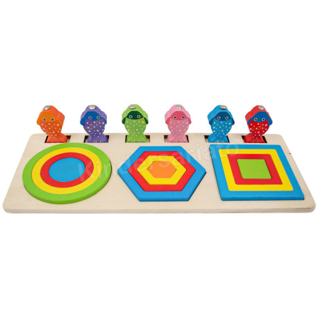 Tablero encajes de formas y tamaños con caña de pescar