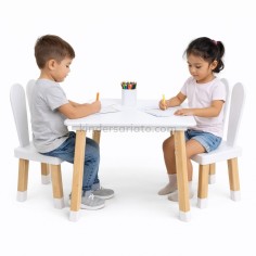 Mesa conejo + 2 Sillas (60 x 60 cm.) Blanca