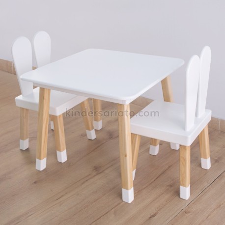 Mesa conejo + 2 Sillas (60 x 60 cm.) Blanca