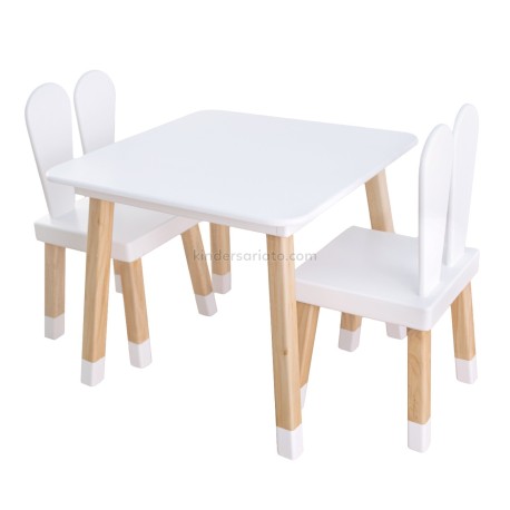 Mesa conejo + 2 Sillas (60 x 60 cm.) Blanca