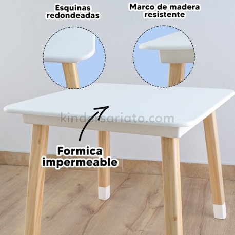 Mesa conejo + 2 Sillas (60 x 60 cm.) Blanca