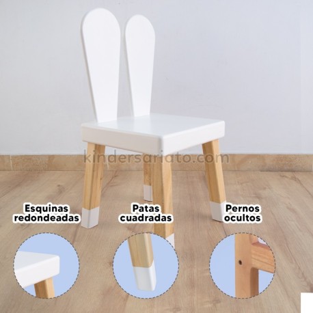 Mesa conejo + 2 Sillas (60 x 60 cm.) Blanca