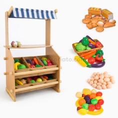 Tienda de compras en madera - Incluye frutas, vegetales, huevos y panes 2