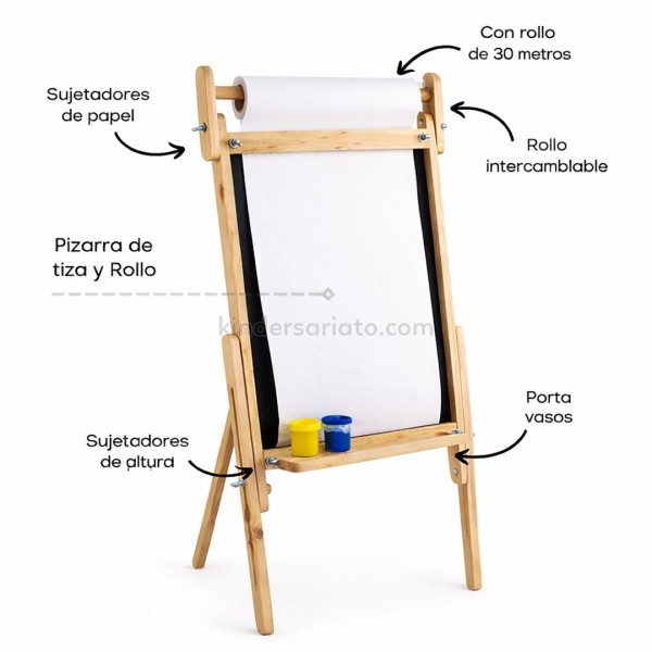 Caballete de arte (pizarra y rollo) - altura regulable