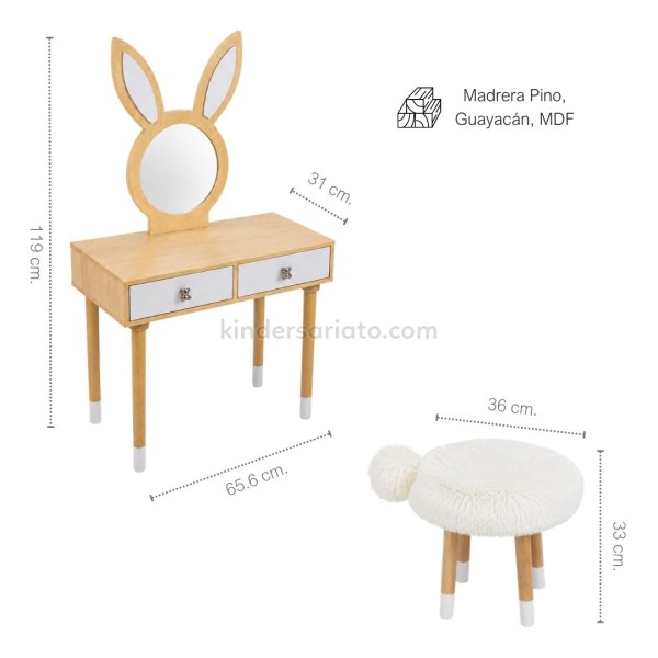 Tocador Infantil de Madera Conejito con Espejo | Kindersariato
